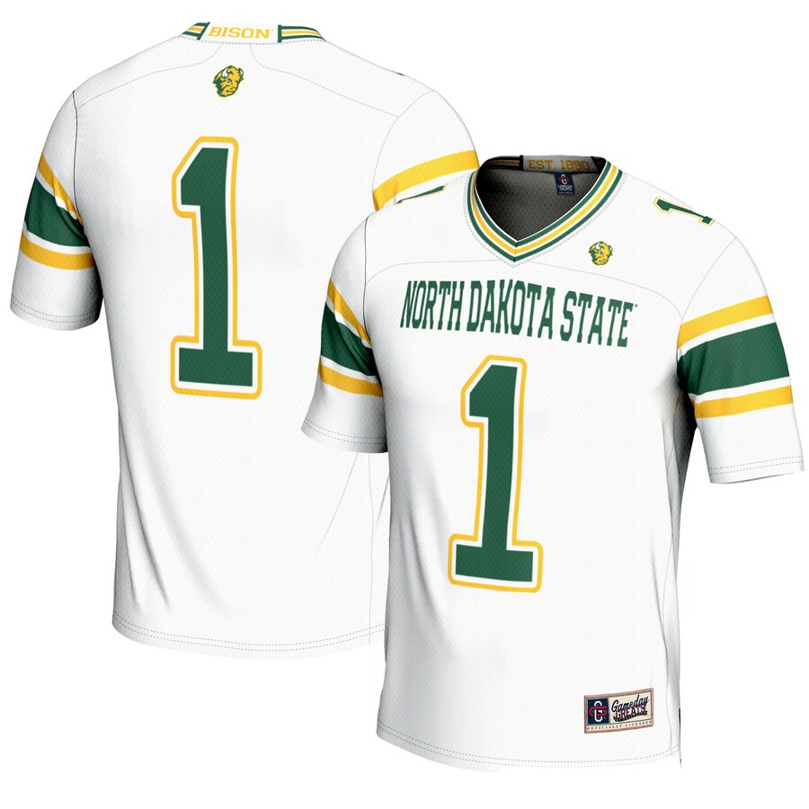Men's GameDay Greats #1 White NDSU Bison Endzone Football Jersey - Ujersey Shop