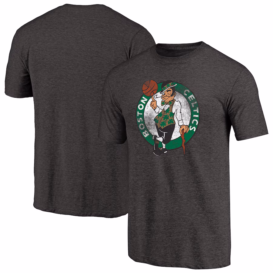 Men's Boston Celtics Black Distressed Logo Tri-Blend T-Shirt - Ujersey Shop