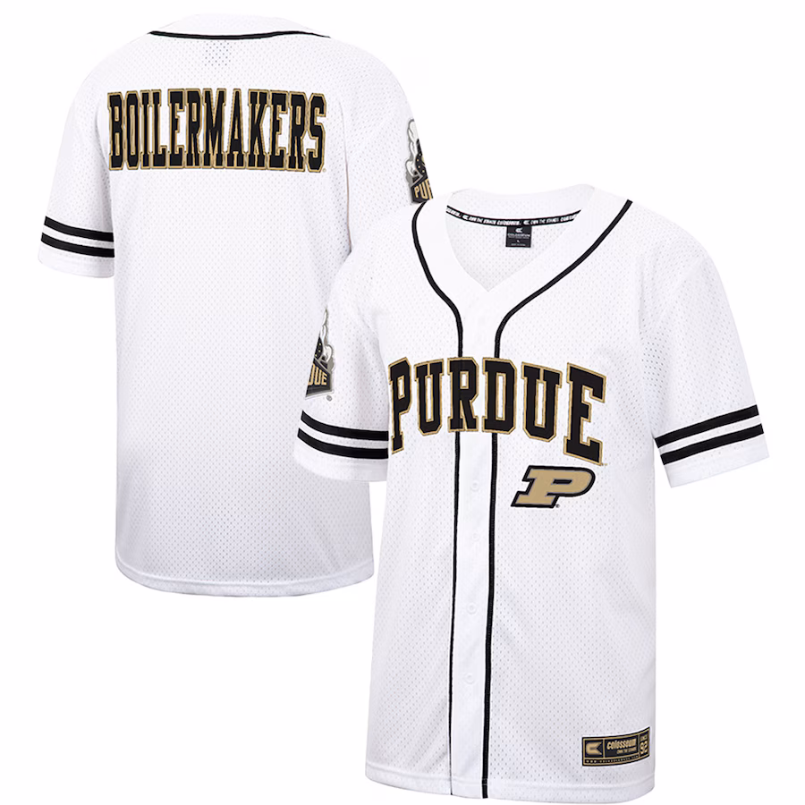 Men's Colosseum White Purdue Boilermakers Free Spirited Mesh Button-Up Baseball Jersey - Ujersey Shop
