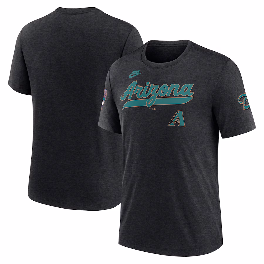 Men's Arizona Diamondbacks Nike Heather Black Cooperstown Collection Eras Tri-Blend T-Shirt - Ujersey Shop