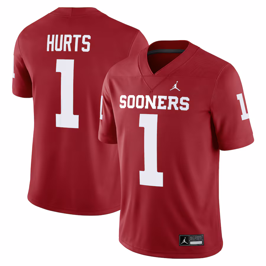 Men's Jordan Brand Jalen Hurts Crimson Oklahoma Sooners Alumni Player Game Jersey - Ujersey Shop