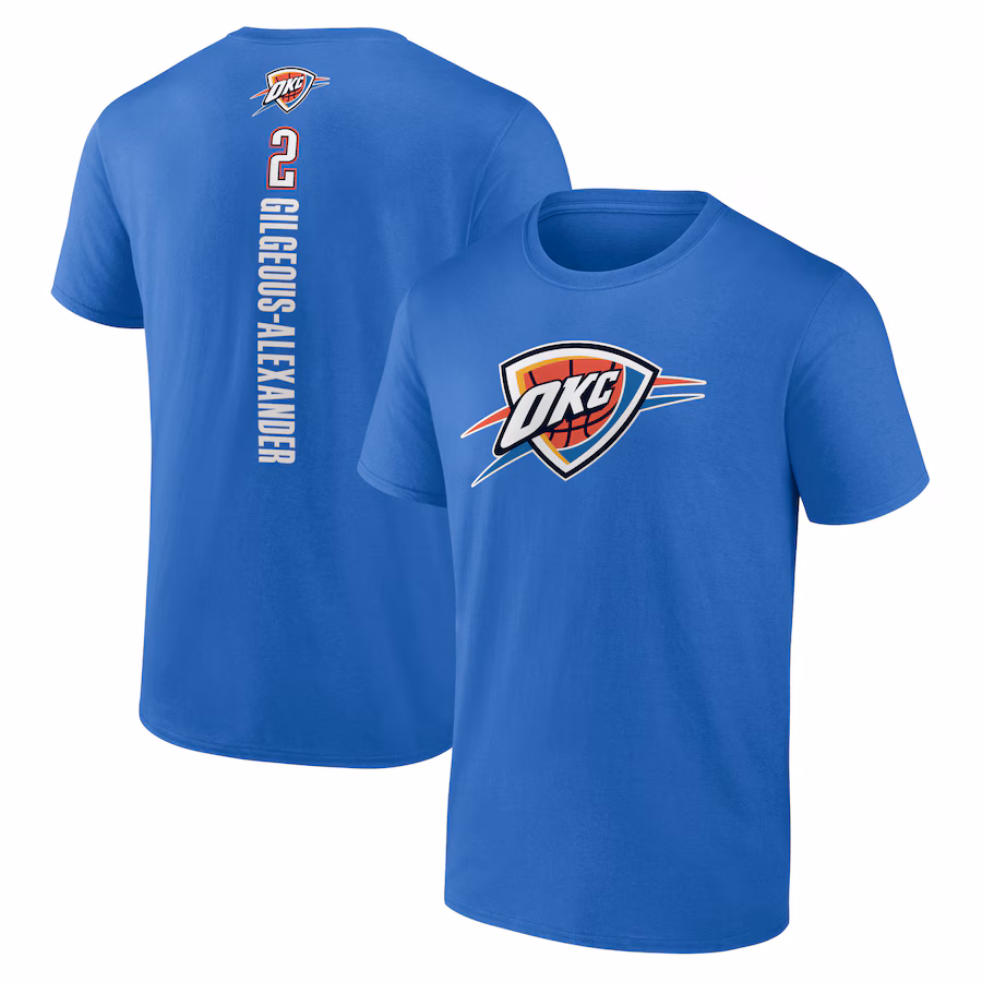 Men's Oklahoma City Thunder Shai Gilgeous-Alexander Blue Playmaker Name & Number T-Shirt - Ujersey Shop