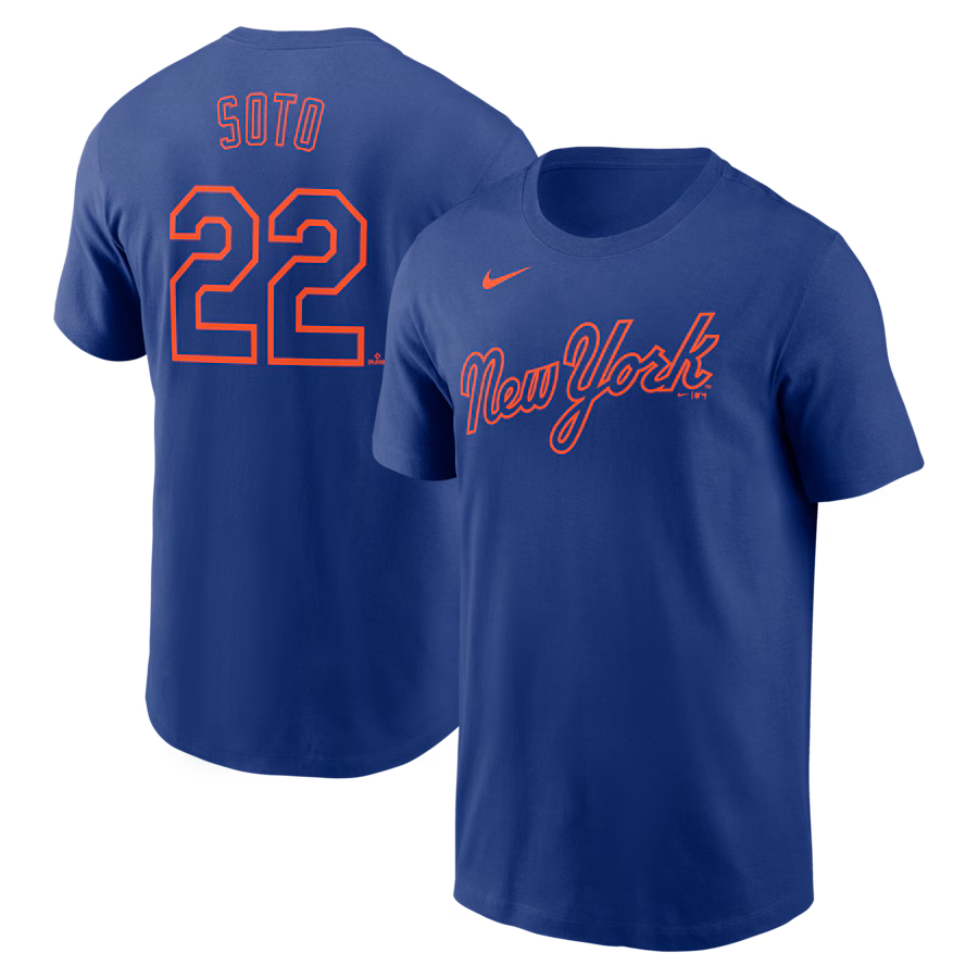Men's New York Mets Juan Soto Nike Royal Fuse Name & Number T-Shirt - Ujersey Shop