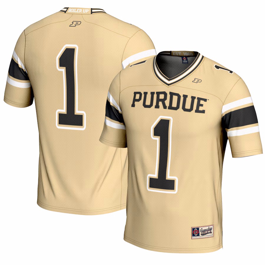 Men's GameDay Greats #1 Gold Purdue Boilermakers Endzone Football Jersey - Ujersey Shop