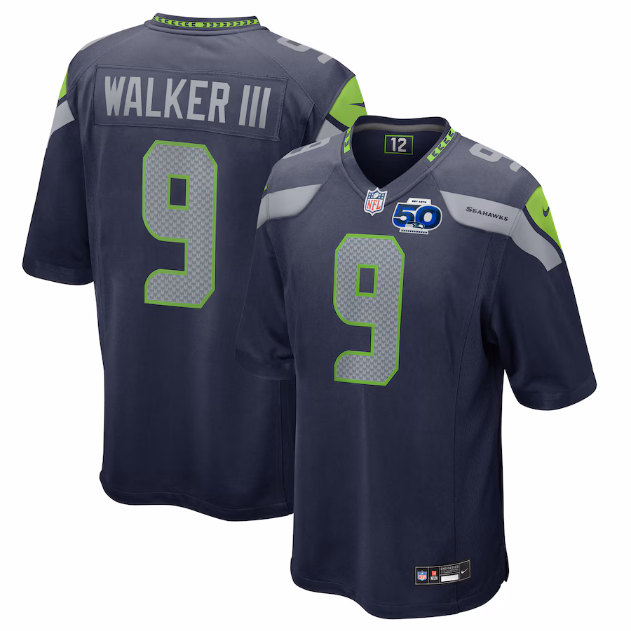 Men's Seattle Seahawks Kenneth Walker III Nike College Navy 50th Season Game Jersey - Ujersey Shop