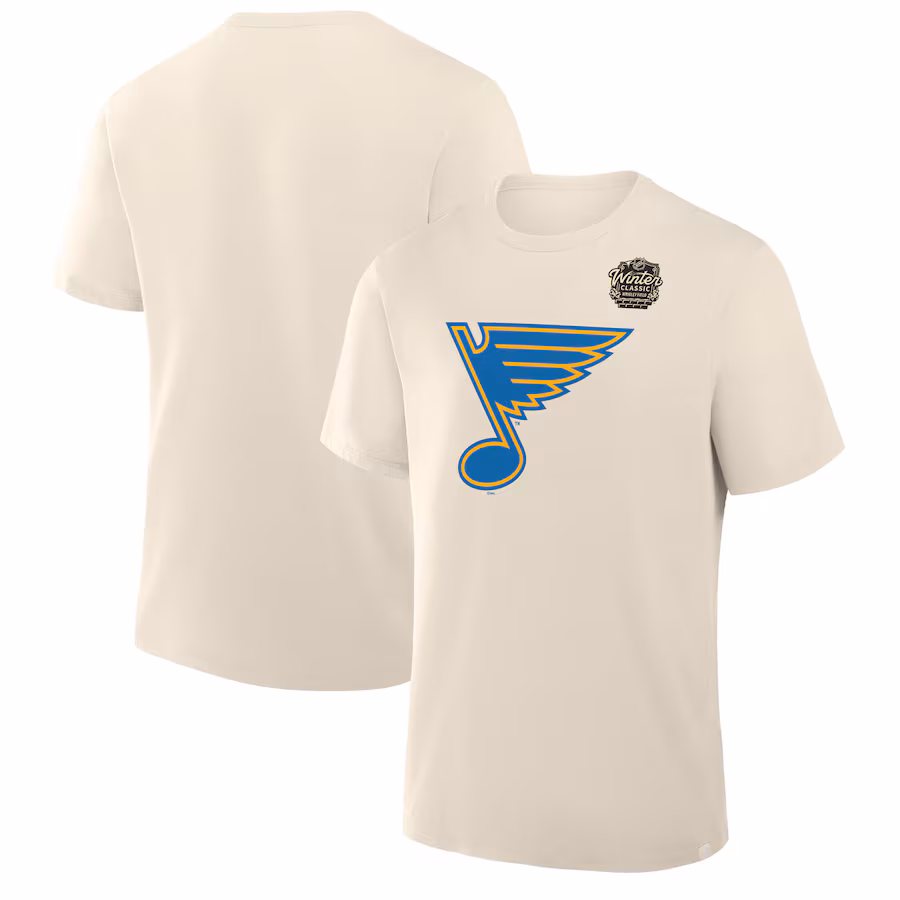 Men's St. Louis Blues Fanatics Cream 2025 Winter Classic Primary Logo T-Shirt - Ujersey Shop