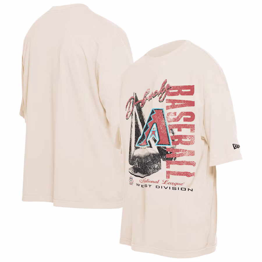 Men's Arizona Diamondbacks New Era Cream Cooperstown Collection Oversized Throwback Distressed T-Shirt - Ujersey Shop