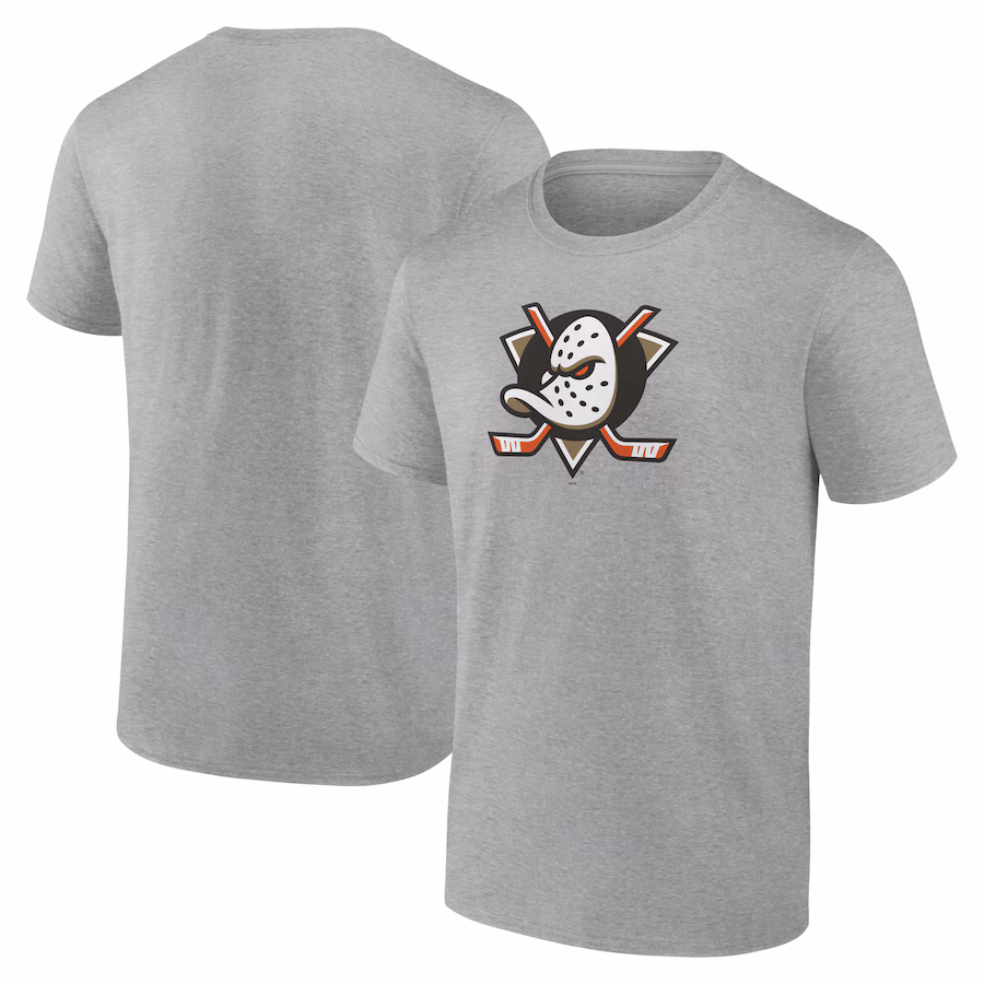 Men's Anaheim Ducks Heather Gray Primary Logo T-Shirt - Ujersey Shop