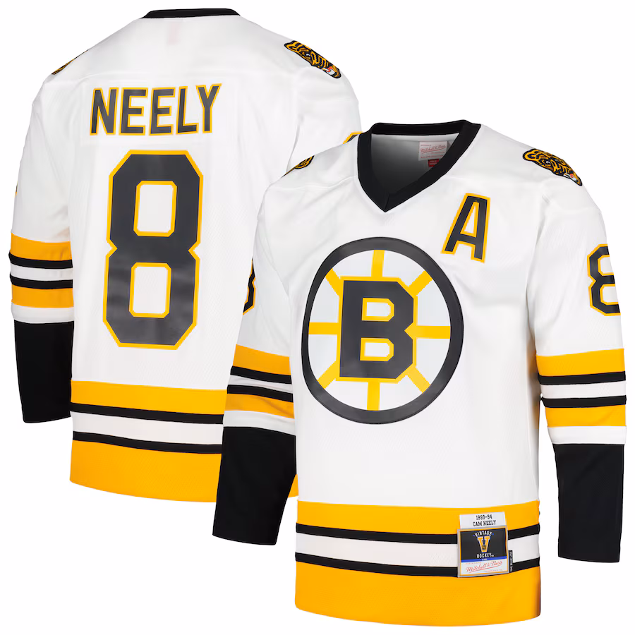 Men's Boston Bruins Cam Neely Mitchell & Ness White 1993/94 Blue Line Player Jersey - Ujersey Shop