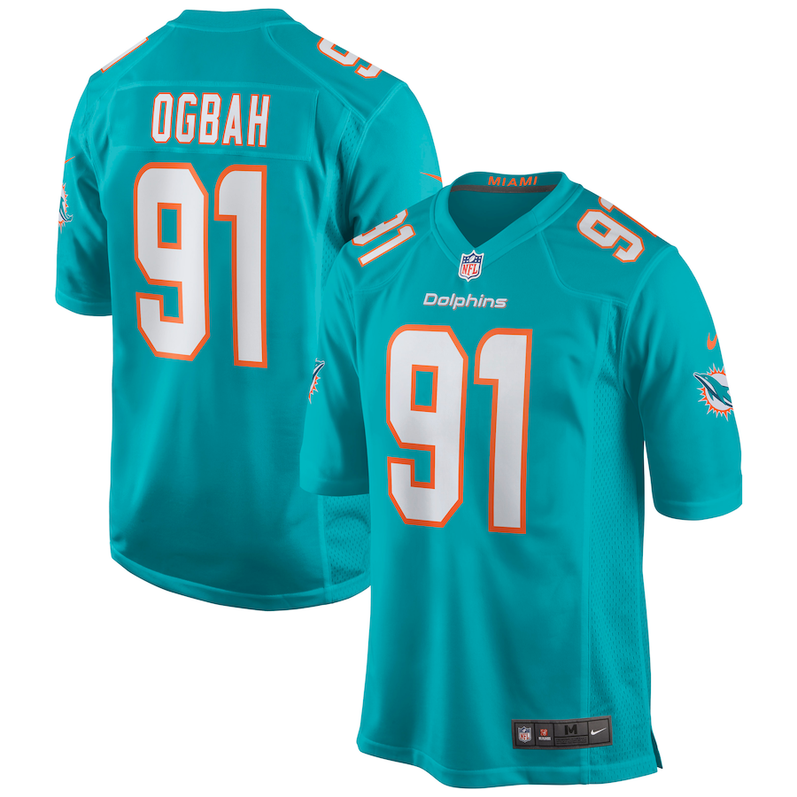 Men's Miami Dolphins Emmanuel Ogbah Nike Aqua Game Jersey - Ujersey Shop