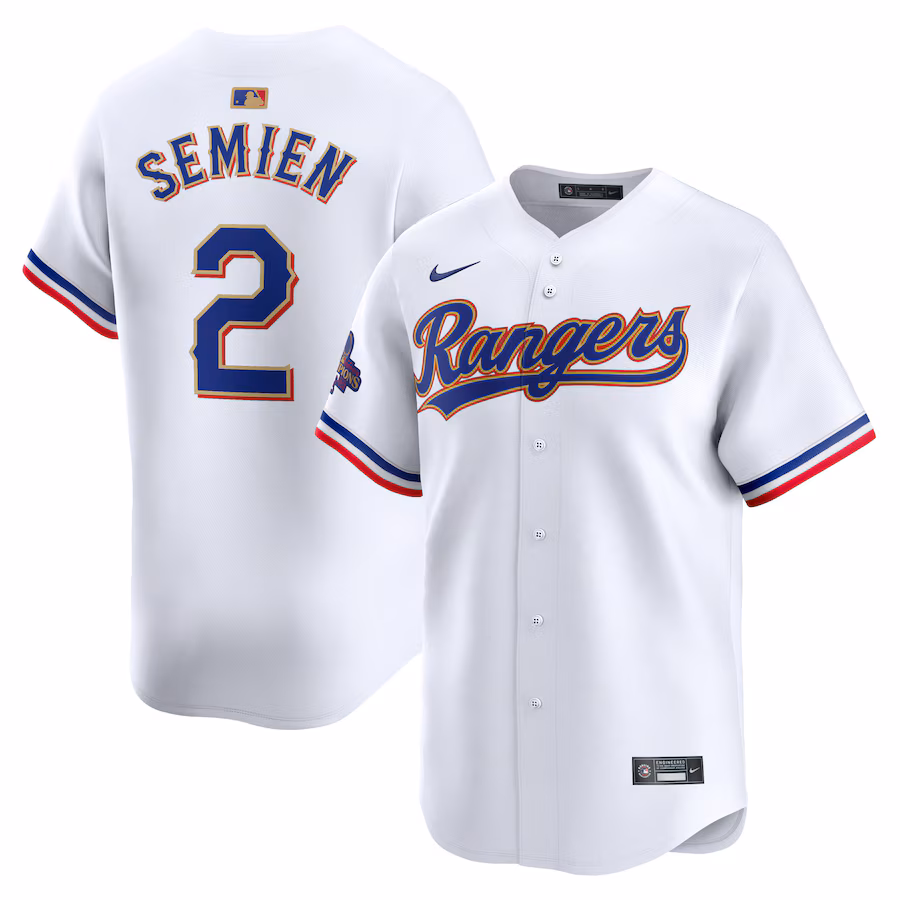Men's Texas Rangers Marcus Semien Nike White 2024 Gold Collection Limited Player Jersey - Ujersey Shop