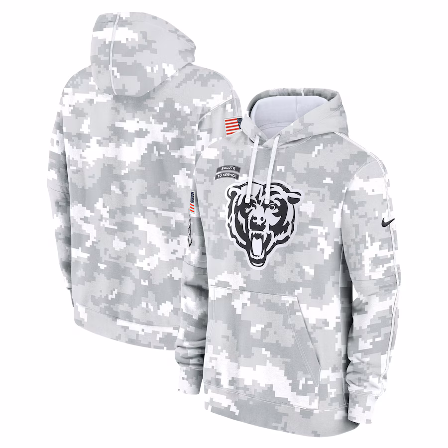 Men's Chicago Bears Nike Arctic Camo 2024 Salute to Service Club Fleece Pullover Hoodie - Ujersey Shop