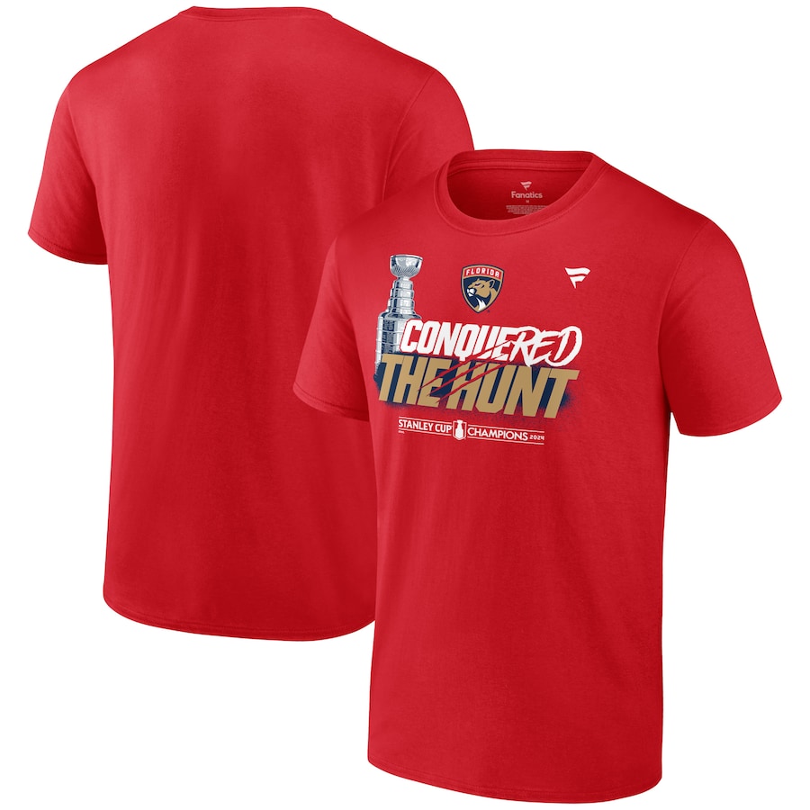 Men's Florida Panthers Fanatics Red 2024 Stanley Cup Champions Celebration T-Shirt - Ujersey Shop