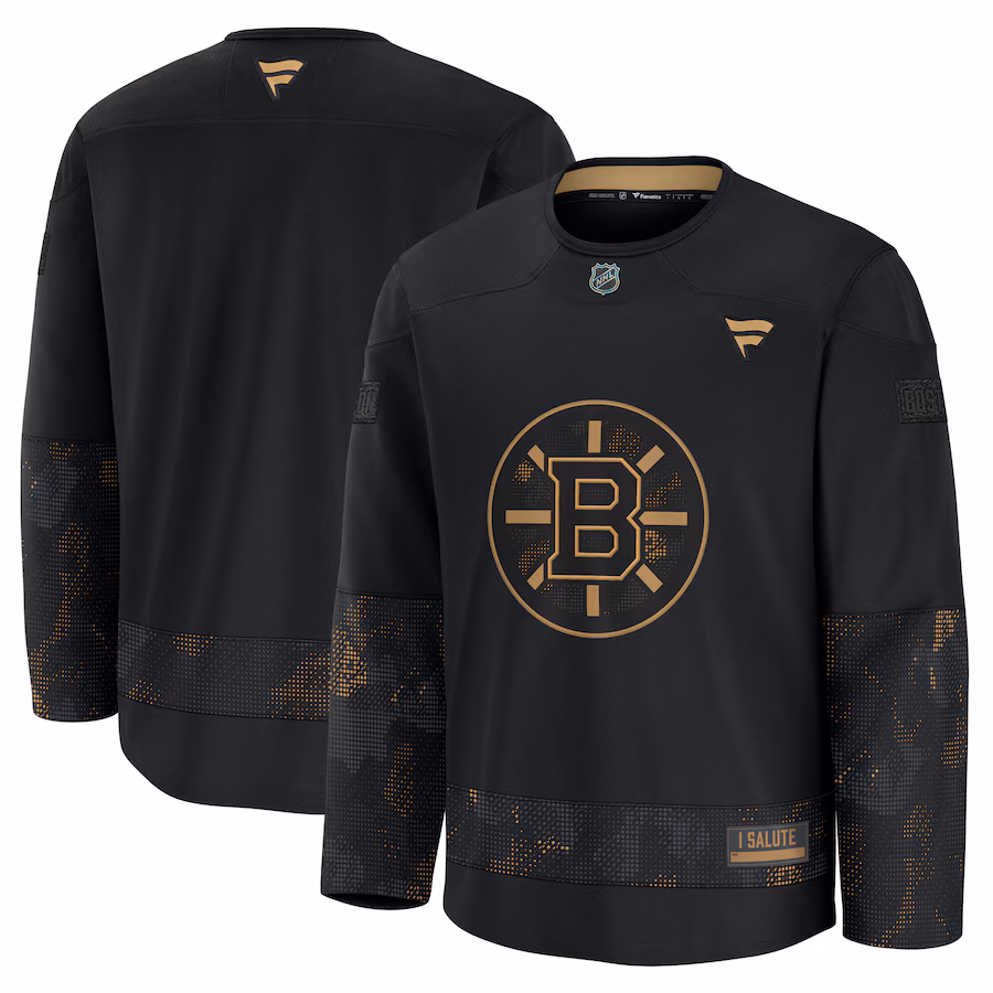 Men's Boston Bruins Fanatics Black 2024 Military Appreciation Practice Jersey - Ujersey Shop
