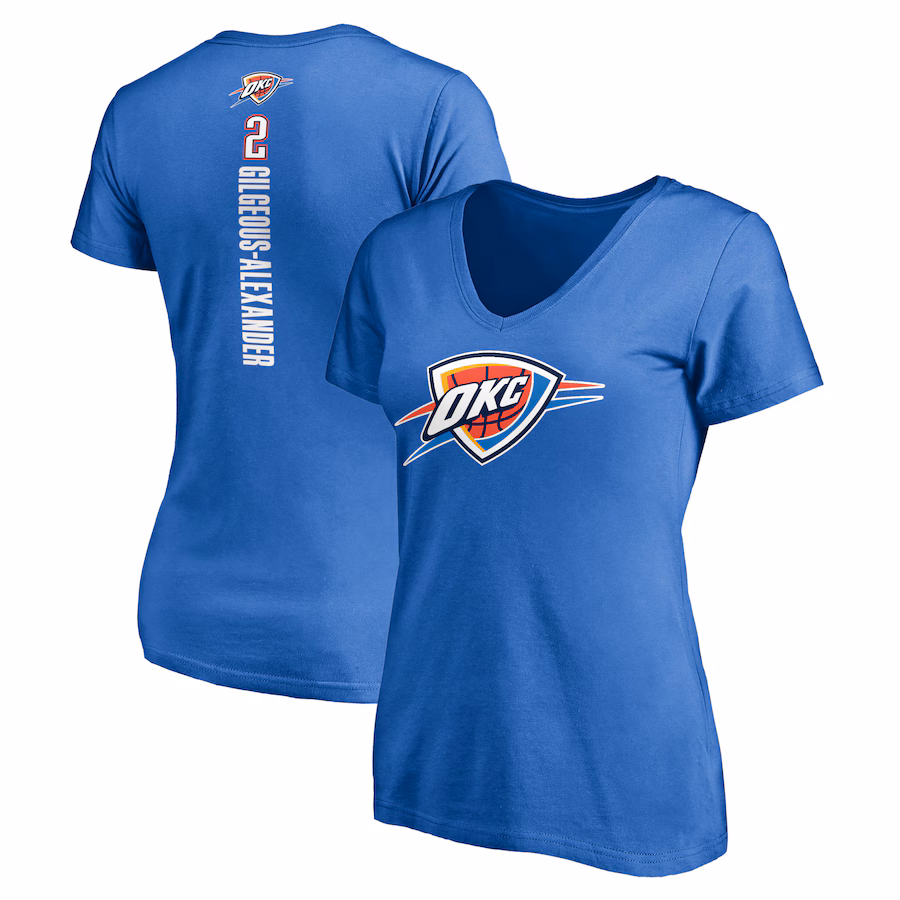 Women's Oklahoma City Thunder Shai Gilgeous-Alexander Blue Playmaker Name & Number V-Neck T-Shirt - Ujersey Shop