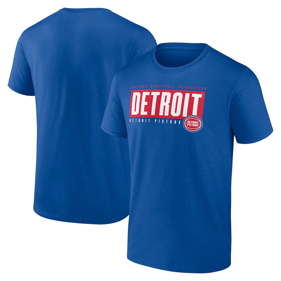 Men's Detroit Pistons Blue Blocked Out T-Shirt - Ujersey Shop