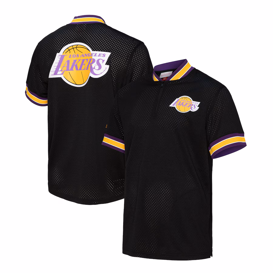 Men's Los Angeles Lakers  Mitchell & Ness Black Mesh Quarter-Zip Top - Ujersey Shop