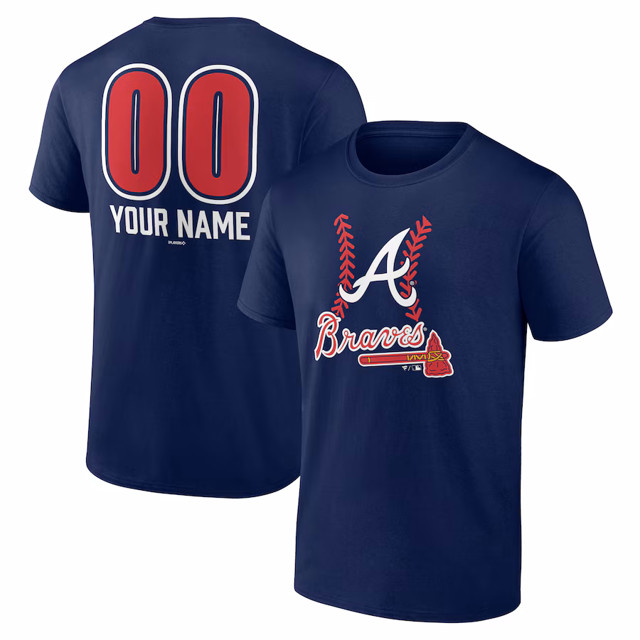 Men's Atlanta Braves Navy Personalized Name & Number Fastball T-Shirt - Ujersey Shop