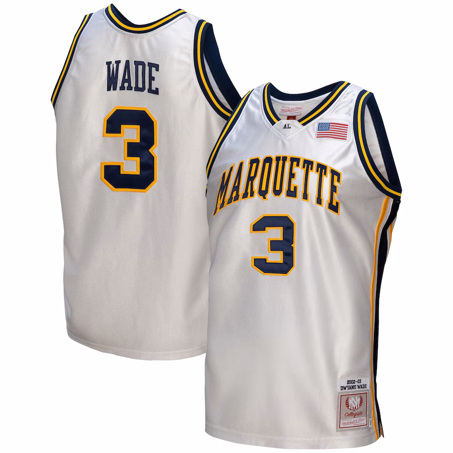 Men's Mitchell & Ness Dwyane Wade White Marquette Golden Eagles College Vault 2002/03 Authentic Jersey - Ujersey Shop