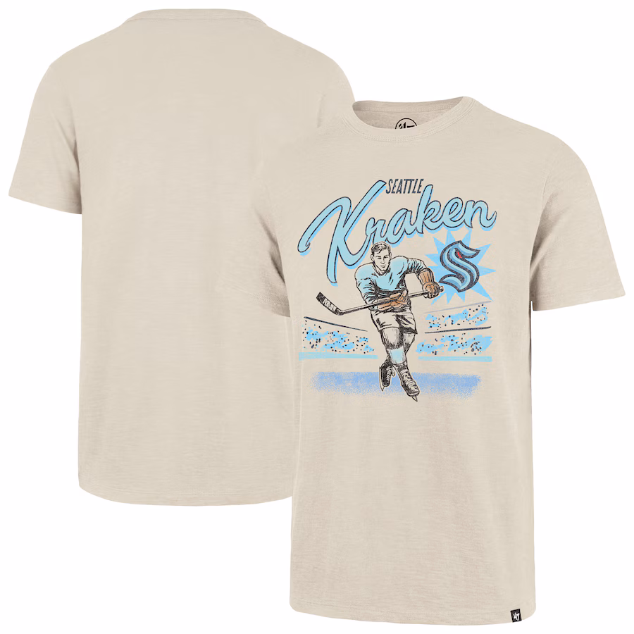 Men's Seattle Kraken '47 Natural Hockey Player Golden Age Scrum T-Shirt - Ujersey Shop