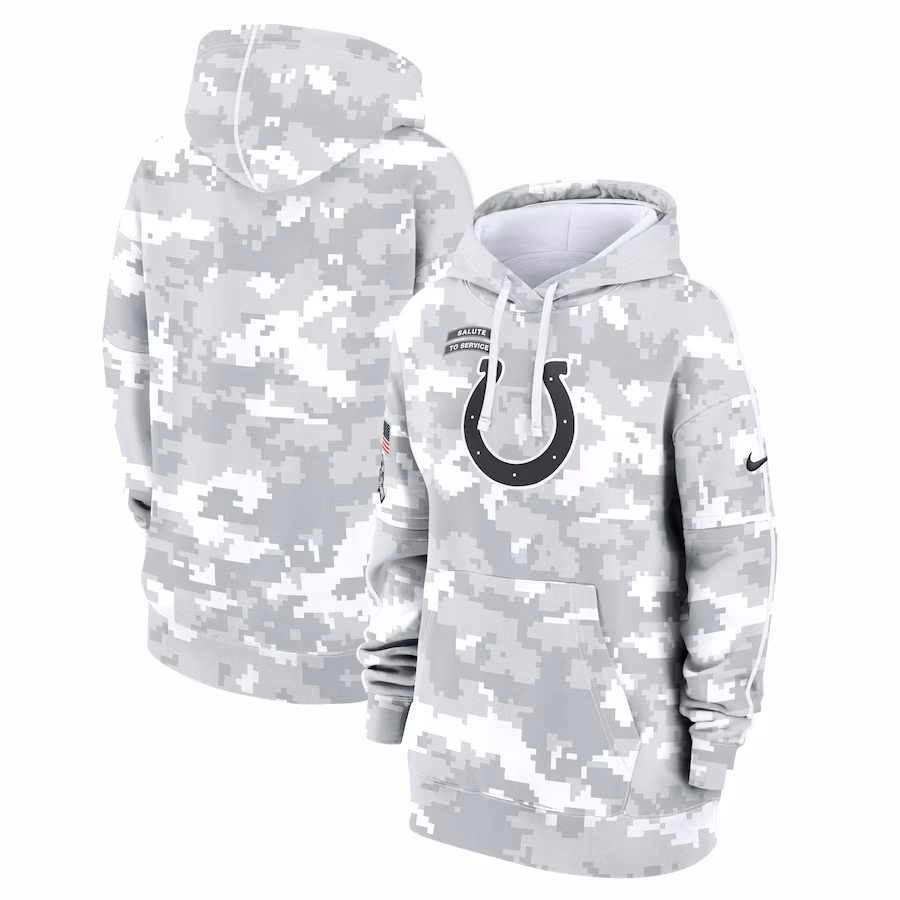Women's Indianapolis Colts Nike Arctic Camo 2024 Salute To Service Club Fleece Pullover Hoodie - Ujersey Shop