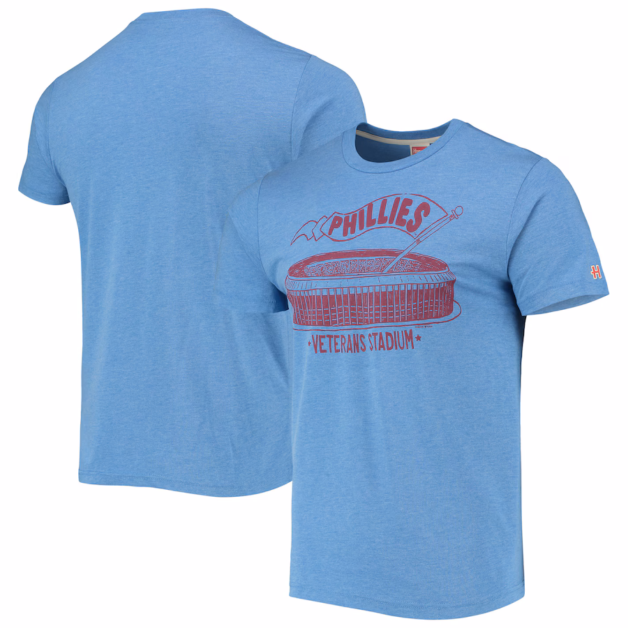 Men's Philadelphia Phillies Homage Light Blue Veterans Stadium Tri-Blend T-Shirt - Ujersey Shop