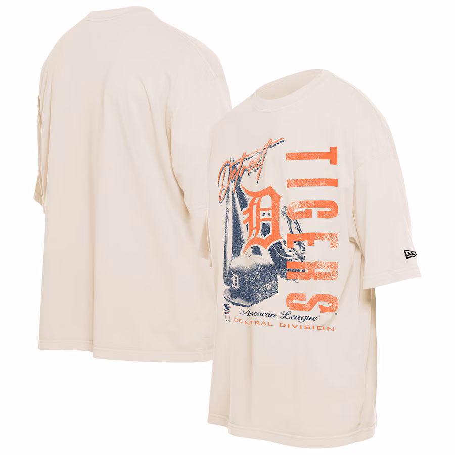 Men's Detroit Tigers New Era Cream Cooperstown Collection Oversized Throwback Distressed T-Shirt - Ujersey Shop