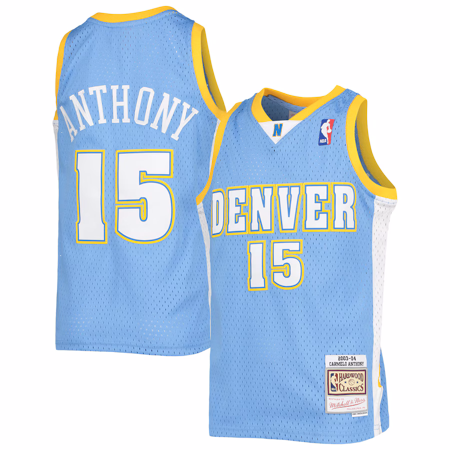 Youth Denver Nuggets Carmelo Anthony Mitchell & Ness Powder Blue 2003-04 Hardwood Classics Swingman Jersey - Ujersey Shop