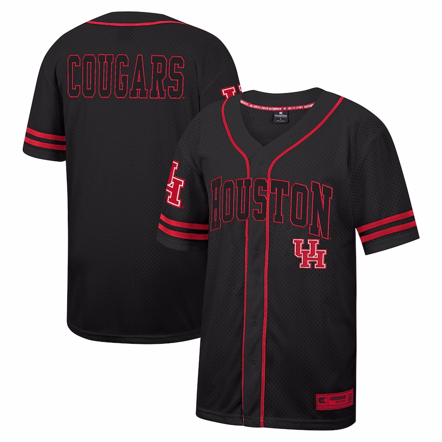 Houston Cougars Colosseum Free Spirited Mesh Button-Up Baseball Jersey - Black - Ujersey Shop