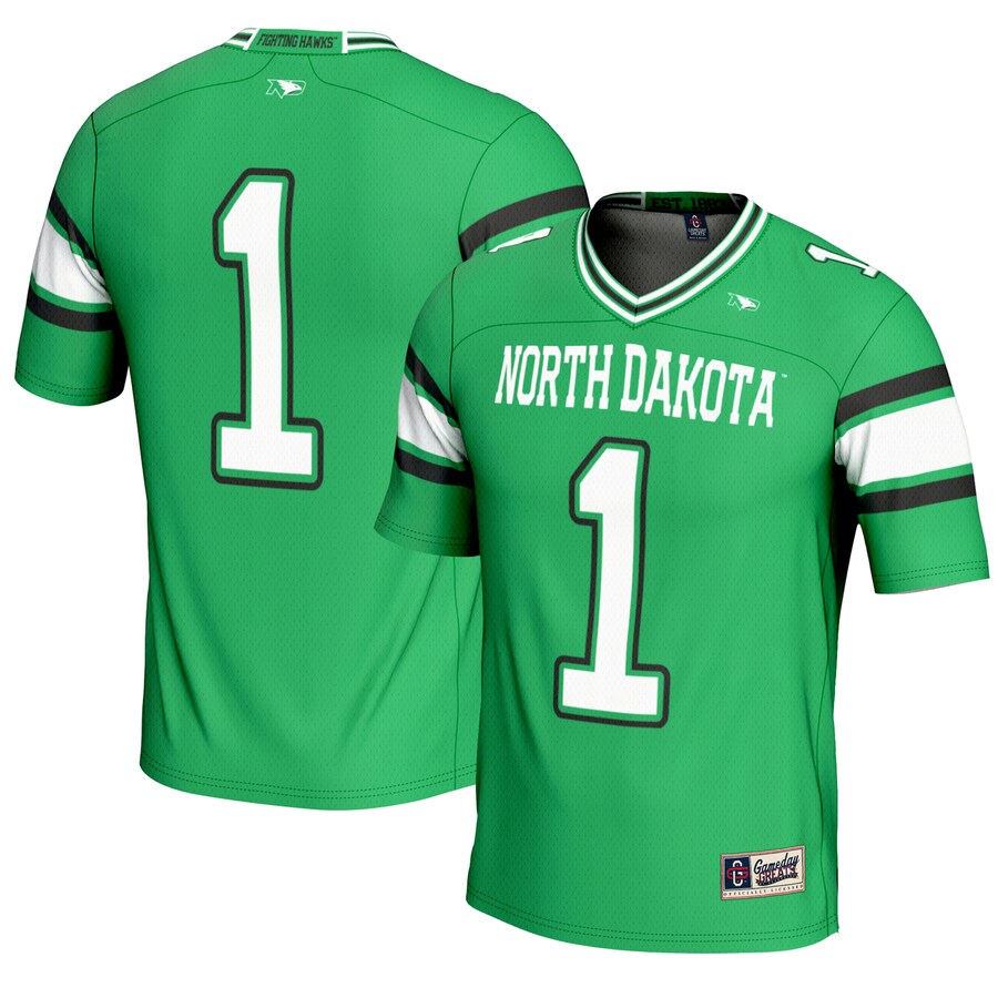 Men's GameDay Greats #1 Kelly Green North Dakota Endzone Football Jersey - Ujersey Shop