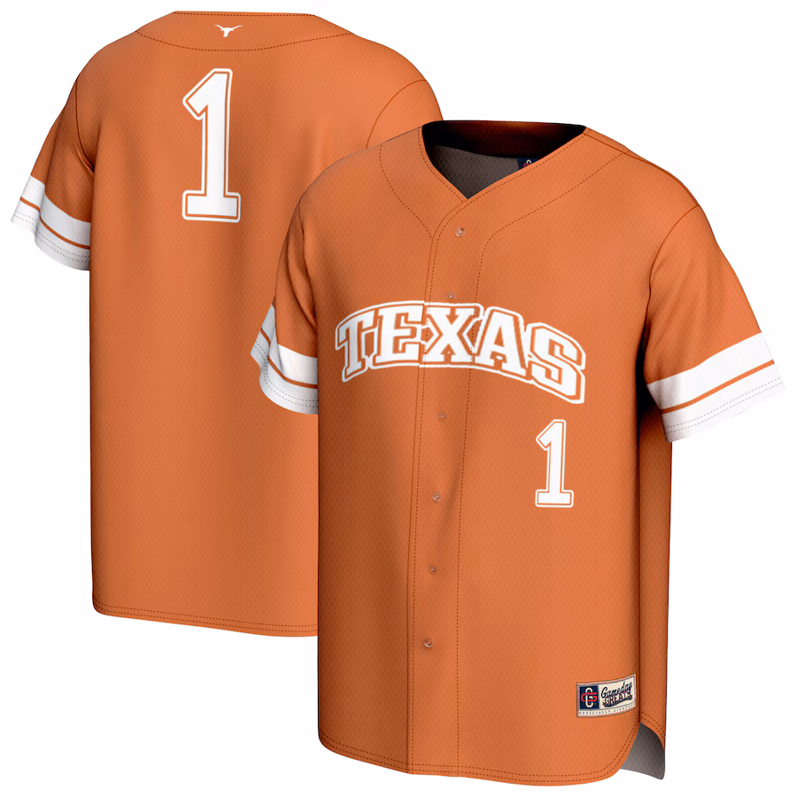 Unisex GameDay Greats #1 Texas Orange Texas Longhorns Collegiate Baseball Fashion Jersey - Ujersey Shop
