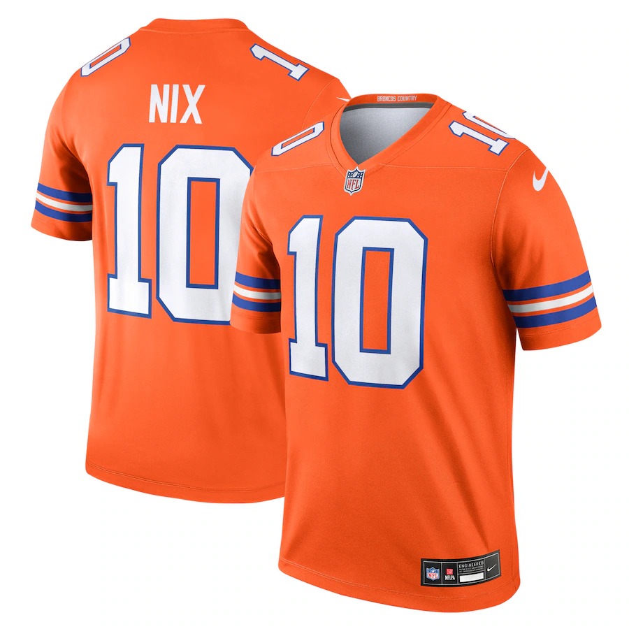 Men's Denver Broncos Bo Nix Nike Orange Legend Player Performance Top - Ujersey Shop