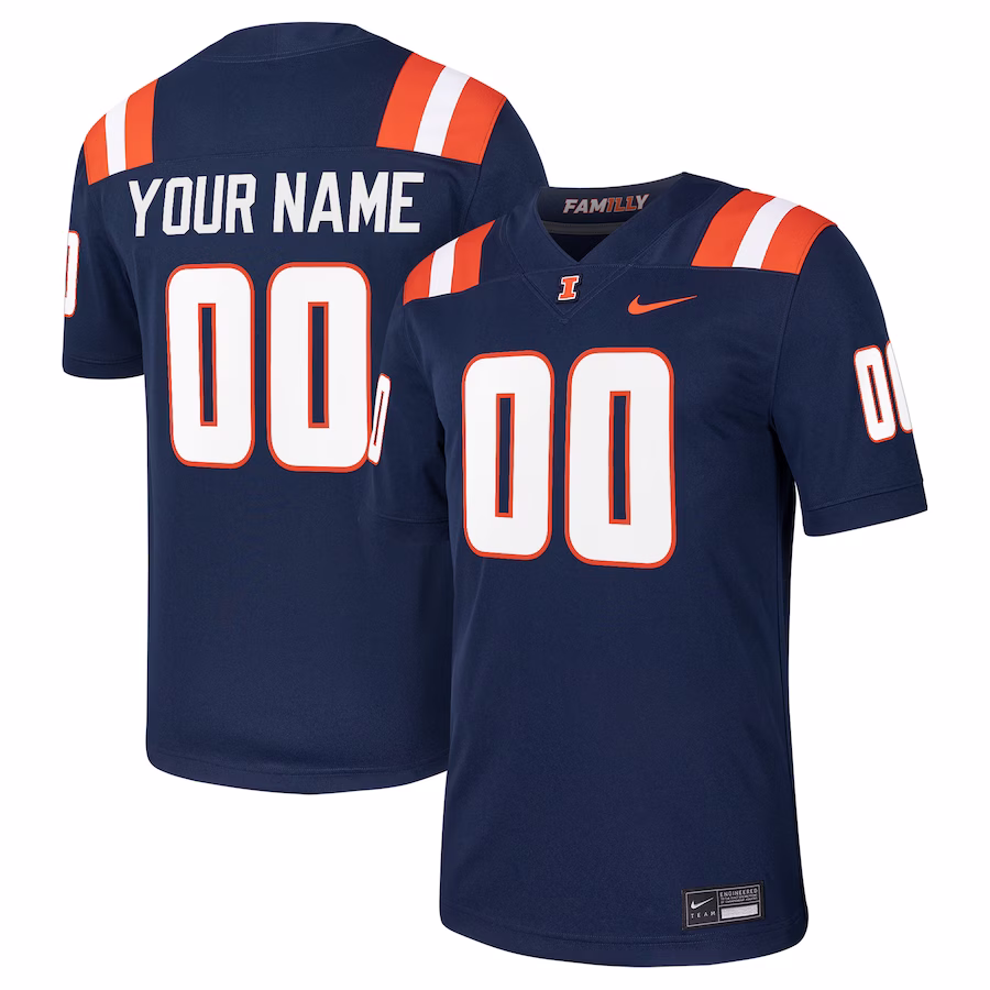 Illinois Fighting Illini Nike Custom Football Game Jersey - Navy - Ujersey Shop