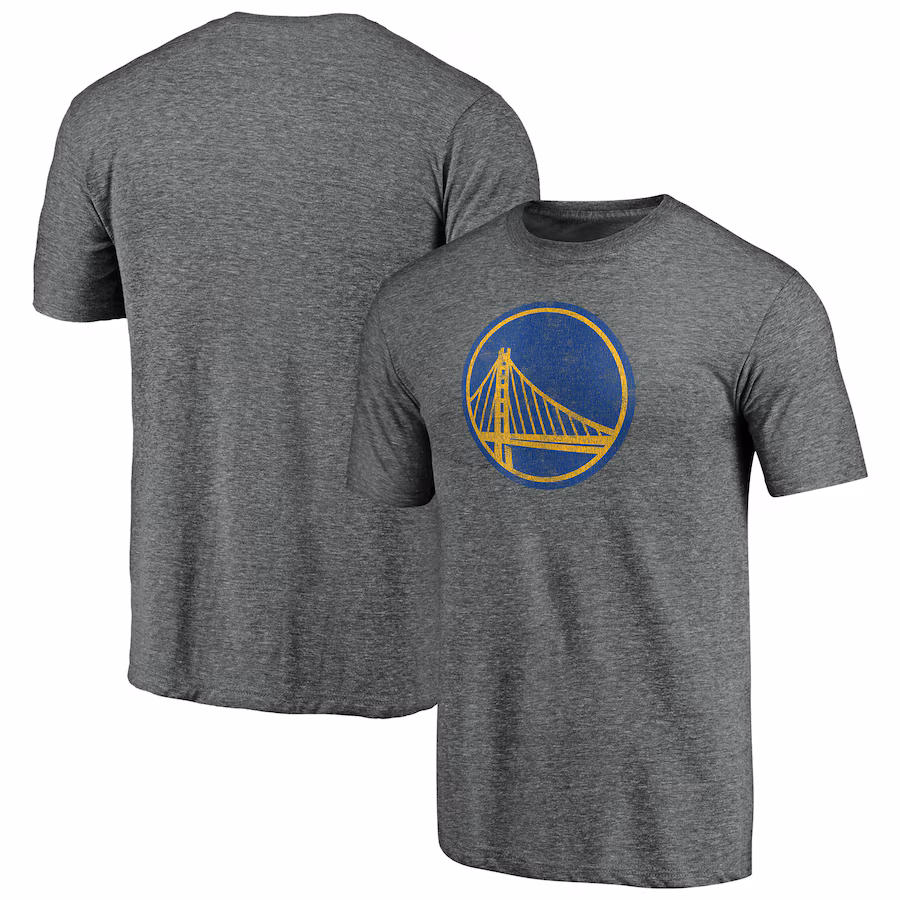 Men's Golden State Warriors Gray Distressed Primary Logo Tri-Blend T-Shirt - Ujersey Shop