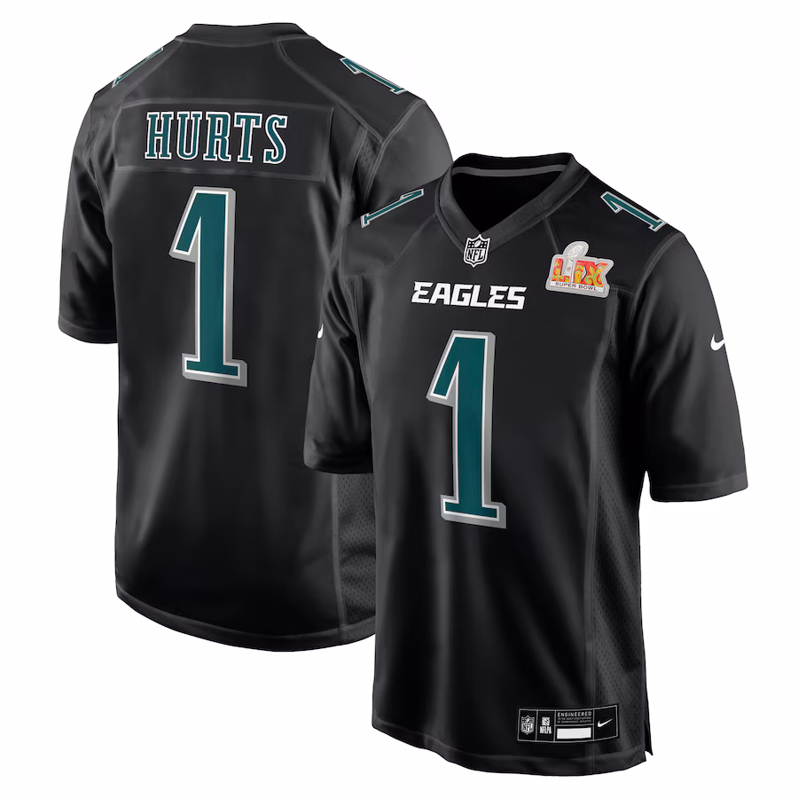 Men's Philadelphia Eagles Jalen Hurts Nike Carbon Black Super Bowl LIX Fashion Game Player Jersey - Ujersey Shop