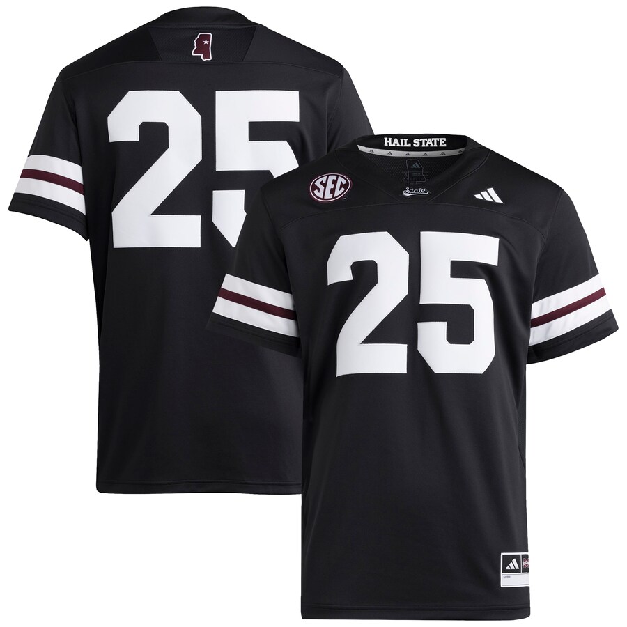 Men's adidas #25 Black Mississippi State Bulldogs Premier Strategy Jersey - Ujersey Shop