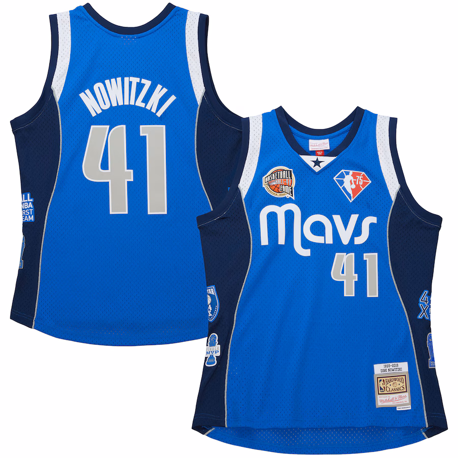 Unisex Dallas Mavericks Dirk Nowitzki Mitchell & Ness Blue Hall of Fame Class of 2023 Throwback Swingman Jersey - Ujersey Shop