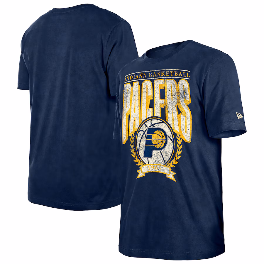 Men's Indiana Pacers  New Era Navy Hardwood Classics Oversized Boxy Mineral Wash T-Shirt - Ujersey Shop