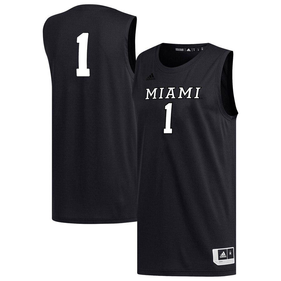 Men's adidas #1 Black Miami University RedHawks Replica Basketball Jersey - Ujersey Shop