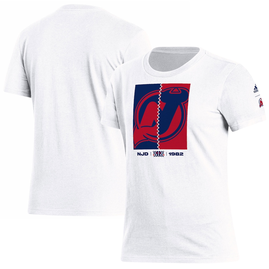 Women's New Jersey Devils adidas White Reverse Retro 2.0 Playmaker T-Shirt - Ujersey Shop