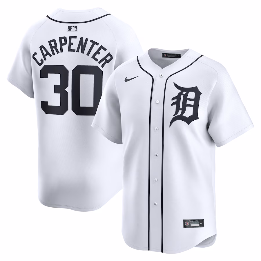 Men's Detroit Tigers Kerry Carpenter Nike White Home Limited Player Jersey - Ujersey Shop