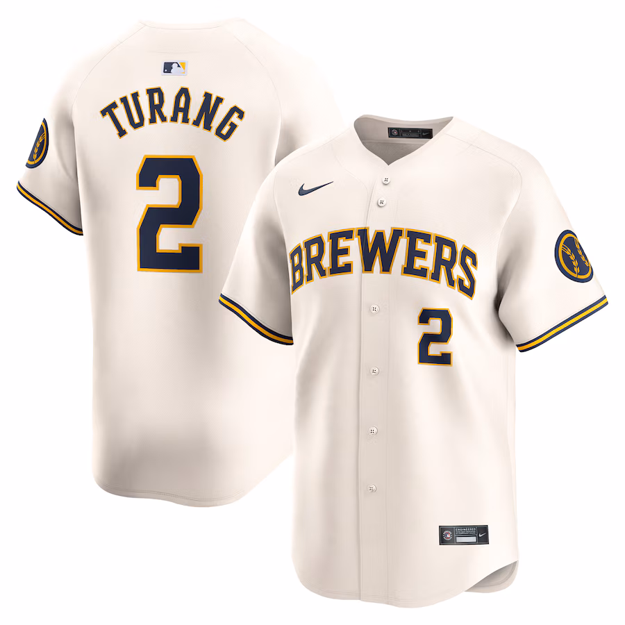 Men's Milwaukee Brewers Brice Turang Nike Cream Home Limited Player Jersey - Ujersey Shop