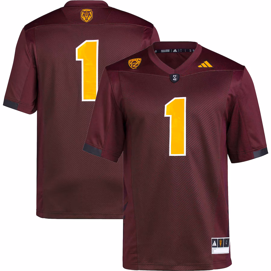 Men's adidas #1 Maroon Arizona State Sun Devils Premier Football Jersey - Ujersey Shop