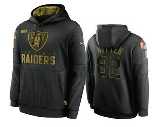 Men's Las Vegas Raiders #82 Jason Witten Black 2020 Salute To Service Sideline Performance Pullover Hoodie - Ujersey Shop