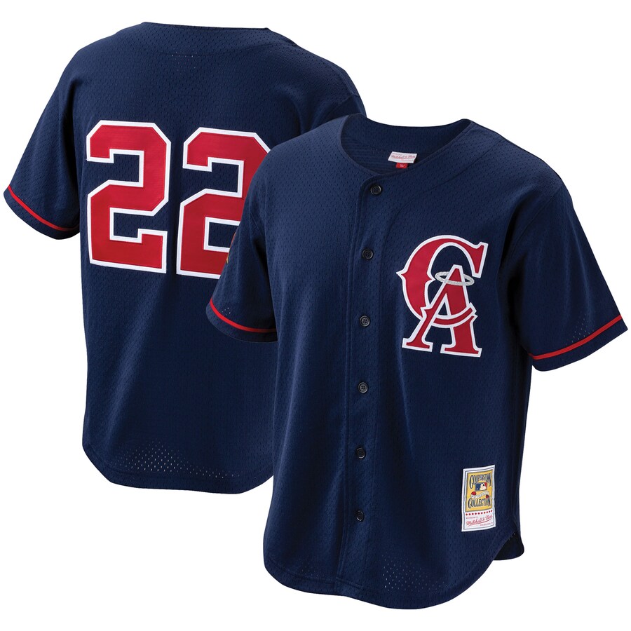 Men's California Angels Bo Jackson Mitchell & Ness Navy Cooperstown Collection Mesh Batting Practice Button-Up Jersey - Ujersey Shop