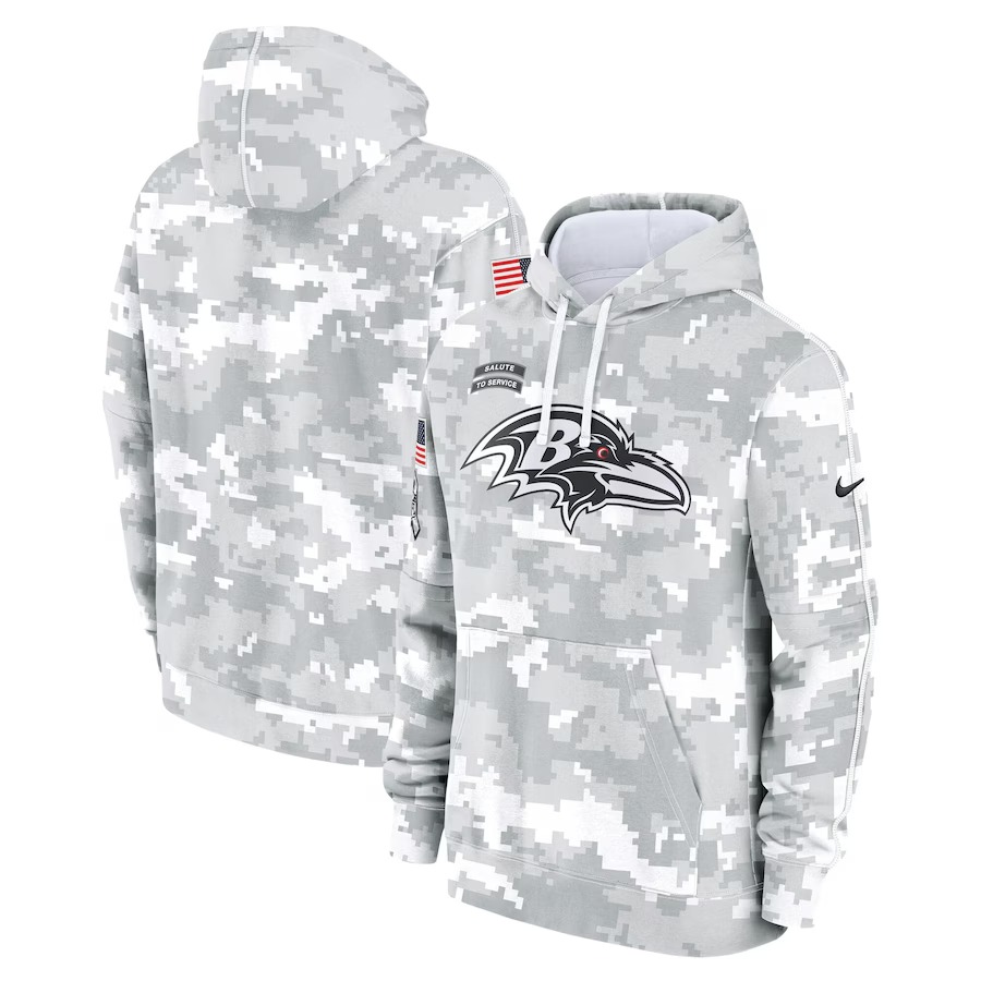 Men's Baltimore Ravens Nike Arctic Camo 2024 Salute to Service Club Fleece Pullover Hoodie - Ujersey Shop
