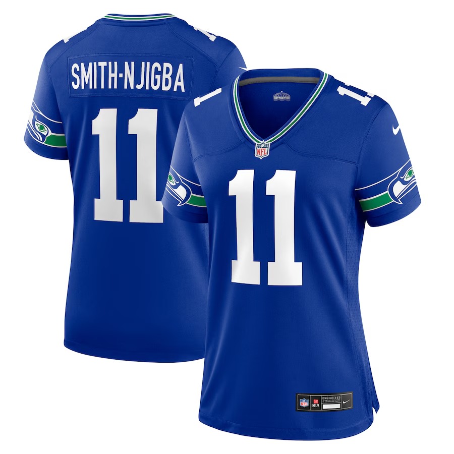 Women's Seattle Seahawks Jaxon Smith-Njigba Nike Royal Throwback Player Game Jersey - Ujersey Shop