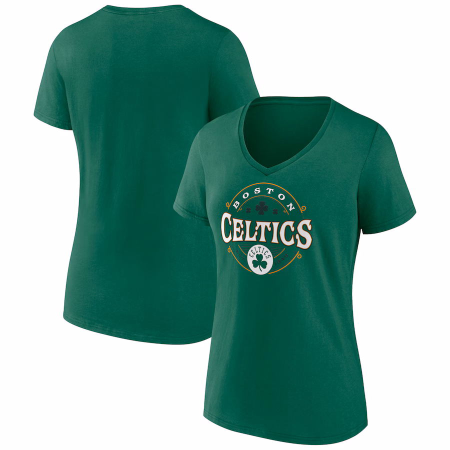 Women's Boston Celtics Kelly Green Lucky Team Logo V-Neck T-Shirt - Ujersey Shop