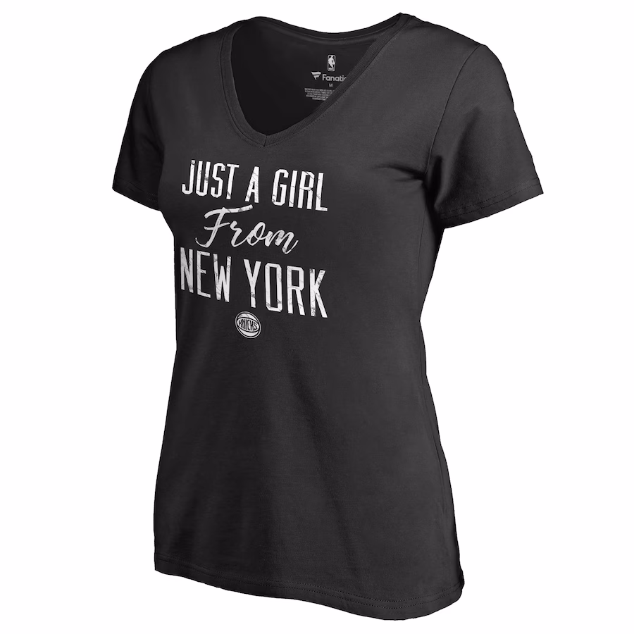 Women's New York Knicks Black Just a Girl V-Neck T-Shirt - Ujersey Shop