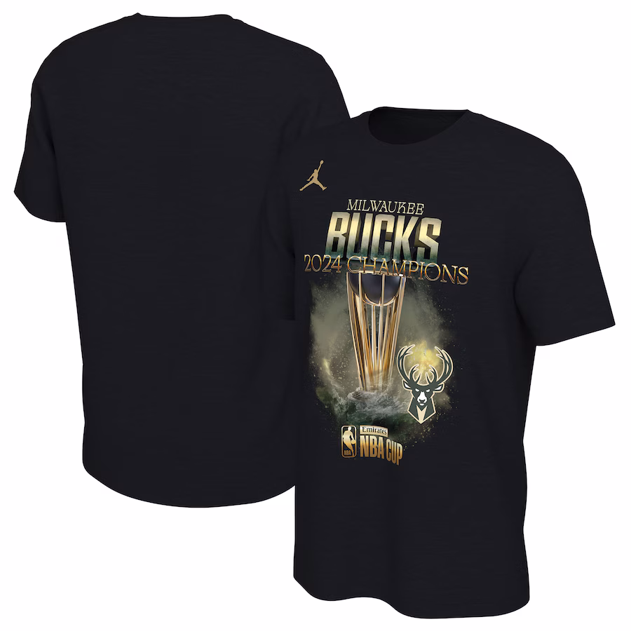 Unisex Milwaukee Bucks Jordan Brand Black 2024 NBA Cup Champions Locker Room Authentic T-Shirt - Ujersey Shop